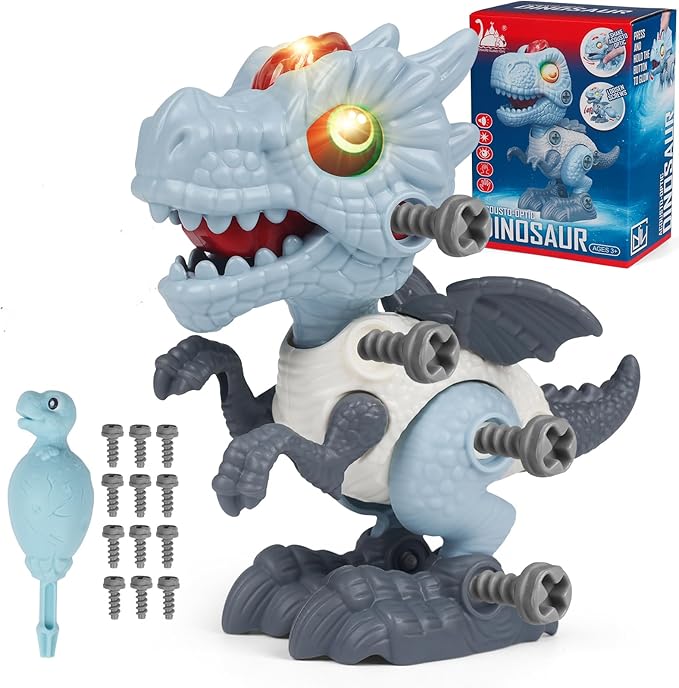 Dinosaur Take Apart Toys for Kids 3-5, STEM Building Construction With Sound and Light, Party Christmas Birthday Gifts for 3-8 Year Old Boys