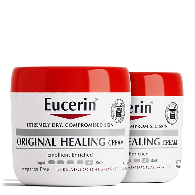 Eucerin Original Healing Cream, Unscented Body Cream for Extremely Dry, Sensitive and Compromised Skin, Emollient Enriched Body Moisturizer, 16 Oz Jar, (Pack of 12)