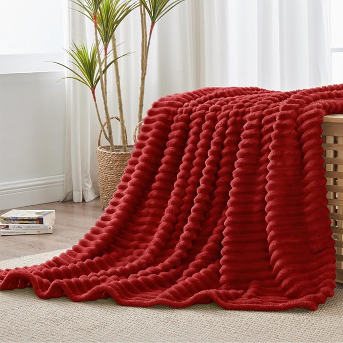 BEDELITE Ribbed Fleece Throw Blanket for Couch, Burgundy, 50"x70" | Ultra-Soft Plush Fleece, Cozy, Warm Yet Lightweight, Ribbed Texture, Home Decor, Machine Washable, Giftable, All-Season Use