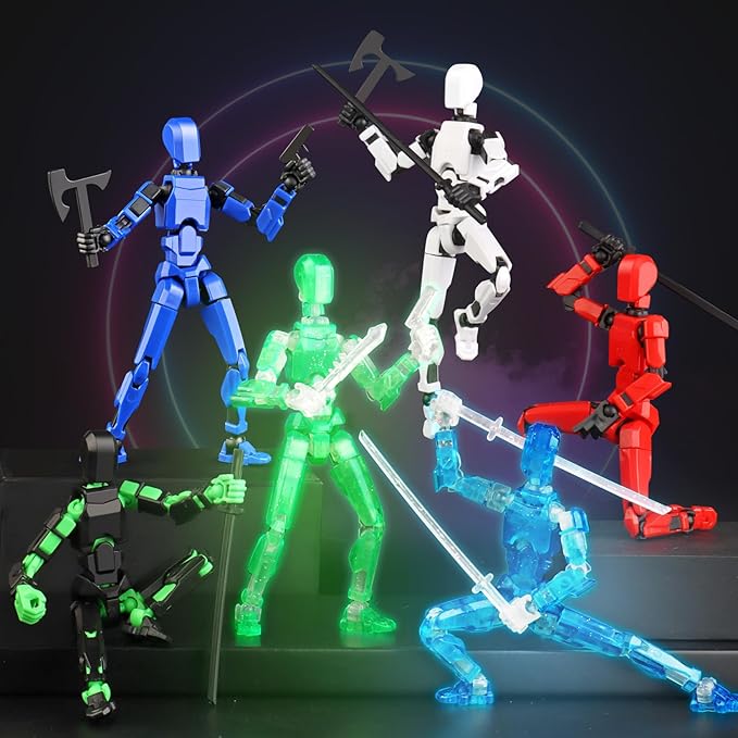 Luminous 13 Action Figure Set, 6PCS Robot Action Figure Titan 13 3D Printed Toys Articulated, for Modeling Enthusiasts Etc Birthday Gifts for Kids 3-8 Years Old, Grow in Dark （Assembly Required）
