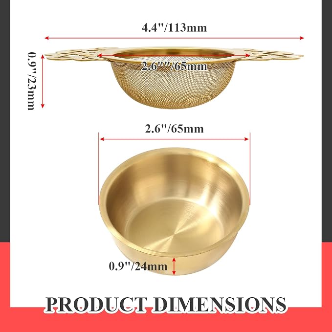 Bonsicoky 4 Pack Tea Strainer Bowl, Stainless Steel Loose Leaf Tea Filter for 2.5-4 Inch Cup Mouth, Gold
