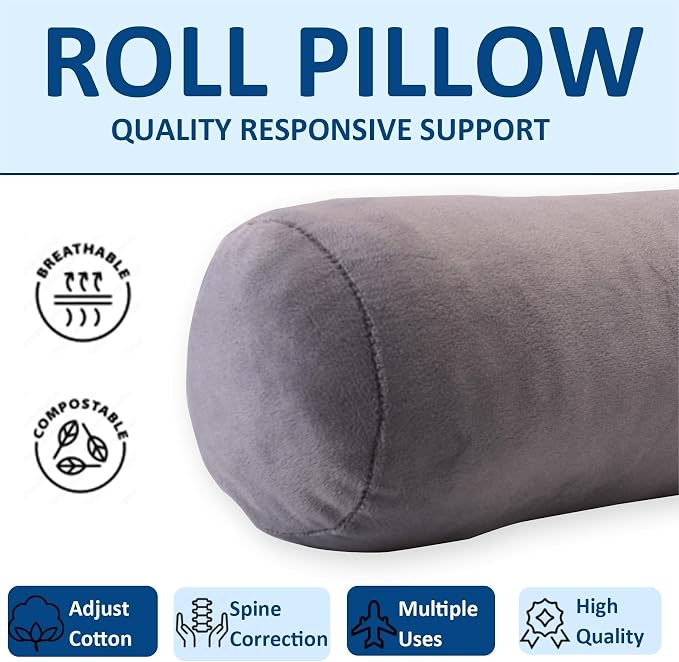 Health Cervical Neck Roll, Resilient Bolster Pillows, Round Neck Pillows Support for Sleeping, Large Size Bolster Pillow for Bed, Legs, Back and Yoga