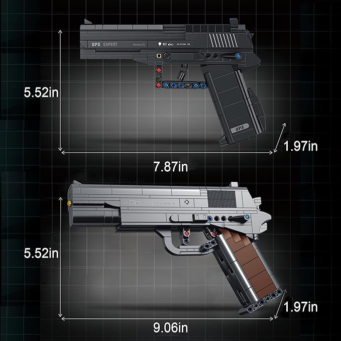 M1911 & USP Building Blocks Guns Compatible with Lego - 1:1 Scale Model Pistol Building Sets with Trigger Action, Ideal Gift for Boys Kids Ages 8+, Adults & Collectors