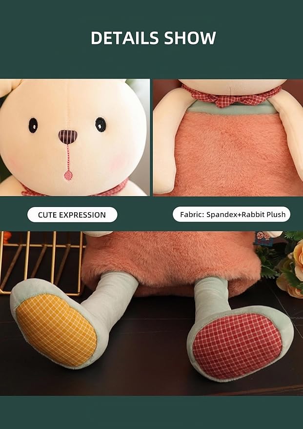 Plush Bunny -17'' Plush Stuffed Rabbit Pull-Out Ears and Legs, Cute Bunny Rabbit Soft Plushie Toy