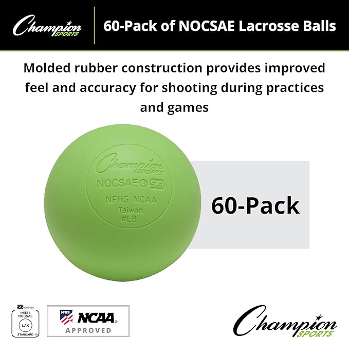 Champion Sports Lacrosse Balls – Official Size SEI Certified, Multi-Color Packs of 3, 6, or 12 for Practice & Games