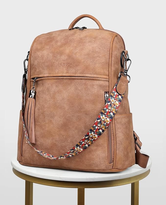 FADEON Leather Backpack Purse for Women Designer Travel Backpack Purses PU Fashion Ladies Shoulder Bag with Tassel
