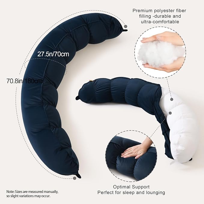 Peallow(Pat. Pend) – Long Round Body Pillow for Adults, Bolster Pillow for Sleeping, Soft and Supportive Pillow for Sleeping & Lumbar Support (Teal Blue,59")