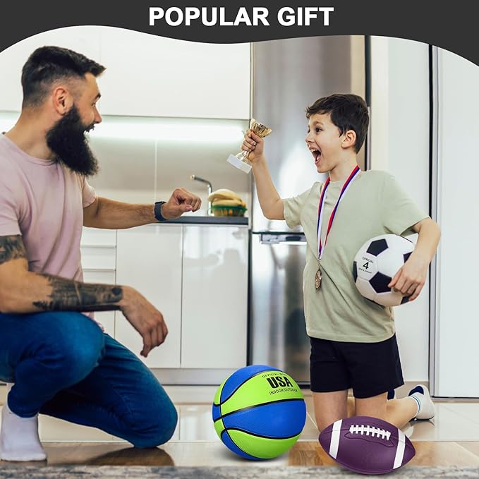 Libima 3 Pcs Sports Ball Set for Kids Teens Include Official Size 5 Basketball 4 Soccer 6 Football with Pump and Carry Bag Training Practice Sport Gift for Kids Teens Back to School
