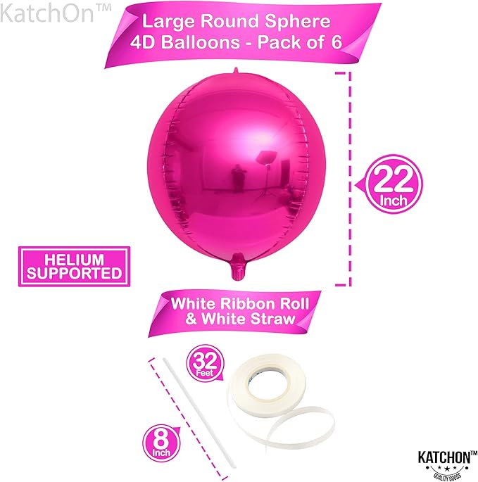 KatchOn, Big Hot Pink Balloons - 22 Inch Pack of 6 | Hot Pink Foil Balloon for Pink Birthday Decorations, Pink Party Decorations, Gender Reveal | Metallic Balloons For Baby Shower, Bridal