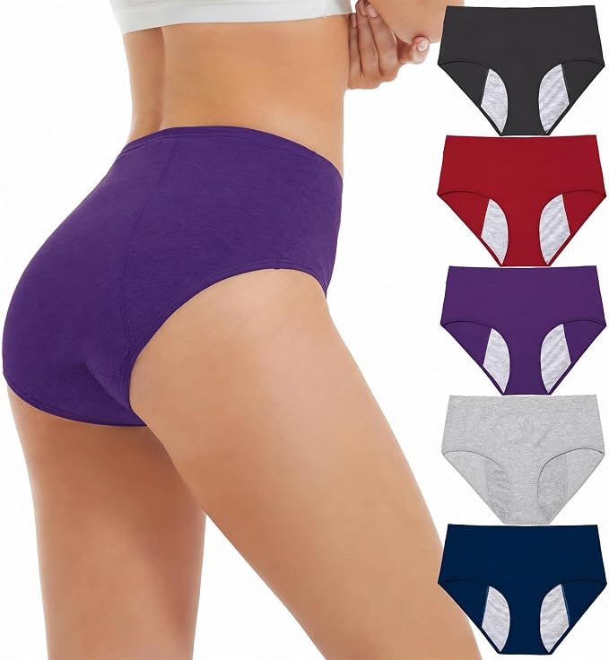 HATSURE Period Underwear for Women Leak Proof Cotton Overnight Menstrual Panties Briefs (Multipack)