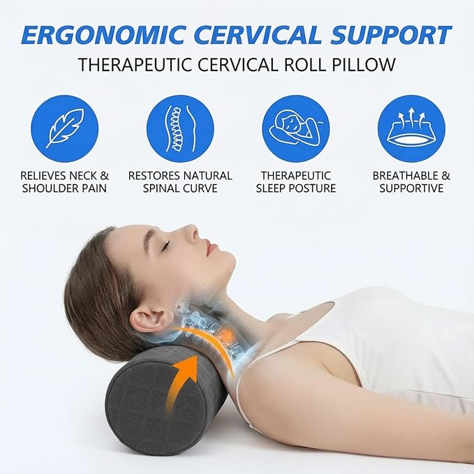 Cervical Memory Foam Neck Roll Pillow Comfortable Breathable(3.9) | Neck Support Pillows for Sleeping 3.9in H Small Round Circle Pillow Cylinder Pillows for Back Lumbar Leg Yoga Pain Relief