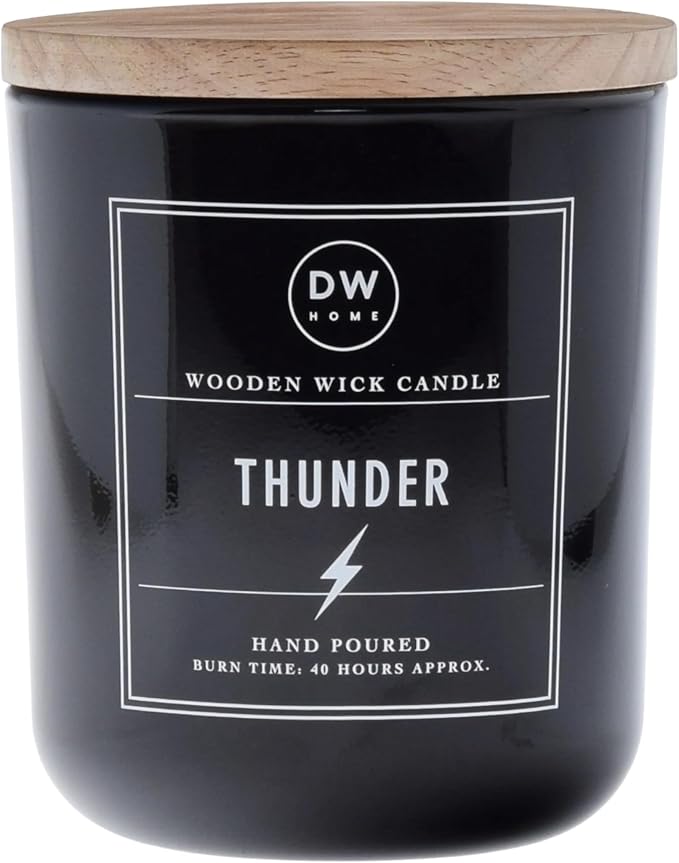 DW Home Thunder Wooden Wick Candle – Cedarwood, Birch & Bergamot Fragrance, Crackling Wooden Wick Jar Candle, Long Burning Home Fragrance