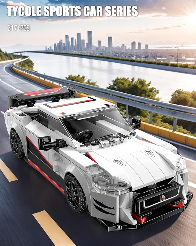 TYCOLE Super Sports Car Building Block Set with Display Case, Speed Race Cars Building Toys, Collectible Model Cars Kits Gift for Boys Girls Adults Technic Car Lovers Kids 6+ (317PCS)