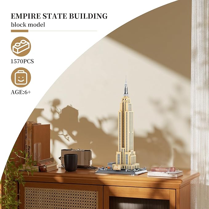 Empire State Architecture Model Building Block Set New York Famous Landmark Series Gift for Kids Adults (1559 Pieces)