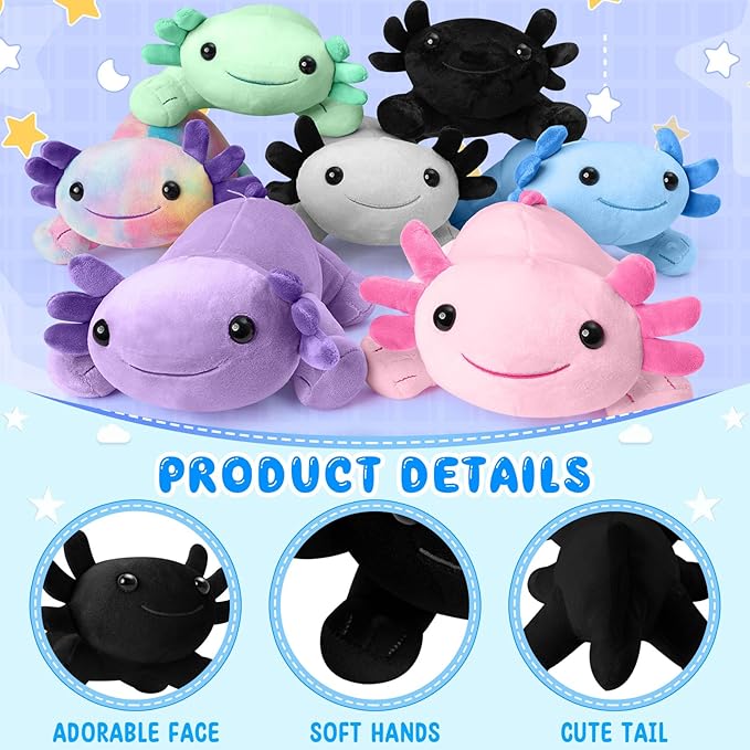 Axolotl Plush Toy,Soft Cute Axolotl Stuffed Animal Plushies,Axolotl Stuffed Animal Toy for Kids, Cute Plushies Axolotl Pillow Doll.Black