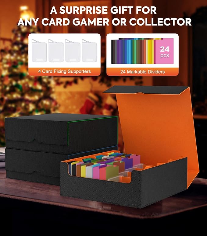 MoKo Trading Card Storage Box, 3000+ MTG Deck Box with 24 Colorful Dividers & 4 Card Supporters, Commander Card Deck Case Fits for Magic Game Cards, YugiOh, TCG, PTG and Sport Cards, Orange