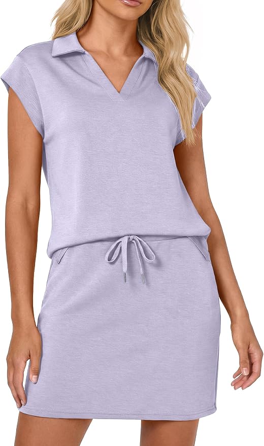Casly Lamiit Womens Two Piece Skirt Sets Casual Cap Sleeve Lapel V Neck Tops Summer Travel Outfits Short Tennis Skort Set