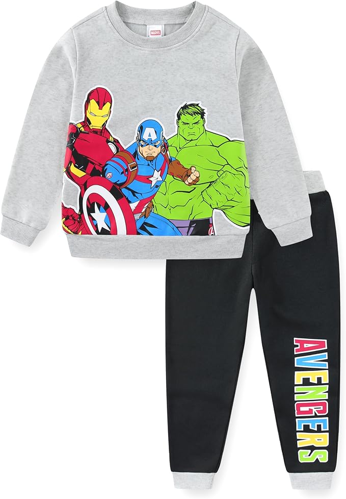 Marvel Avengers Captain America, Ironman, and Hulk Boys 2 Piece Sweatshirt and Pants Set for Toddlers and Big Kids