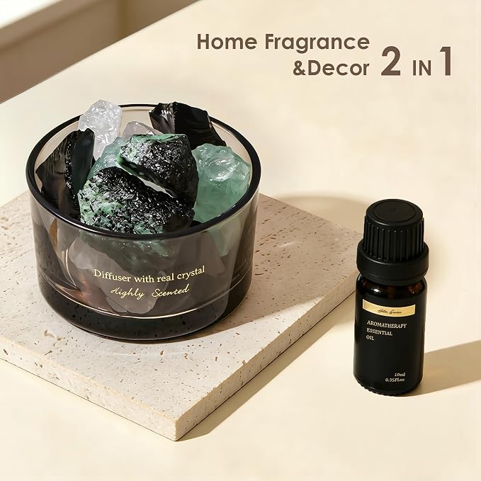 Crystal Stone Aroma Diffuser with Essential Oils for Home, Bathroom, Office, Home Decor & Fragrance 2 in 1, Chic Aromatherapy Gift Set (Jasmine Scent)
