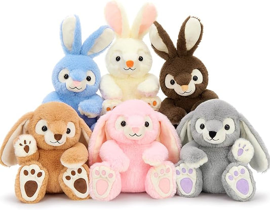 6Pcs Bulk Bunny Plush, Cute Soft Rabbit Stuffed Animal in Bulk for Kids Girls Boys, 15" Easter Basket Stuffers Decorations, Bunny Plushies for Christmas Birthday, Forest Theme Party Decor