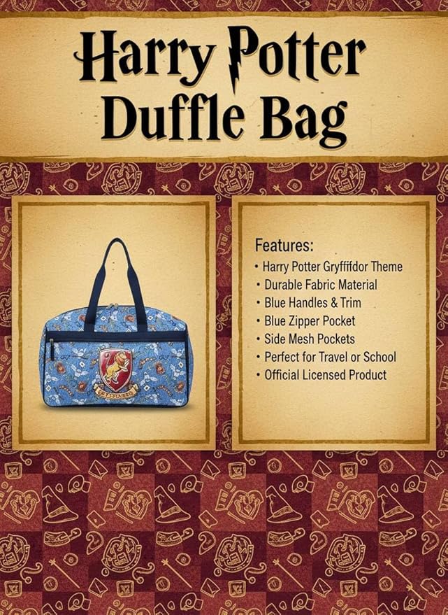 Harry Potter Kids Duffle Bag 16.5" – Travel & Sports Bag with Zipper Pocket, Mesh Sides & Strap Gryffindor