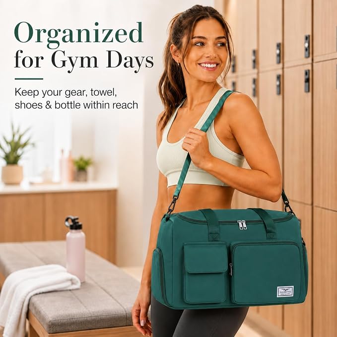 FIORETTO Women's Gym Duffle Bag with Shoes Compartment, 30L Capacity, Ideal for Travel, Gym, Sports, Duffel, Weekender