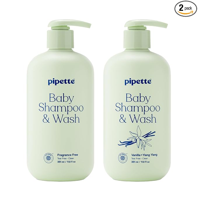 Pipette Baby Shampoo + Wash Discovery Duo, Pack of 2, Includes Fragrance Free and Vanilla + Ylang Ylang Scents, Gentle Tear-Free Newborn Baby Bath Essentials, Non-Toxic and Hypoallergenic
