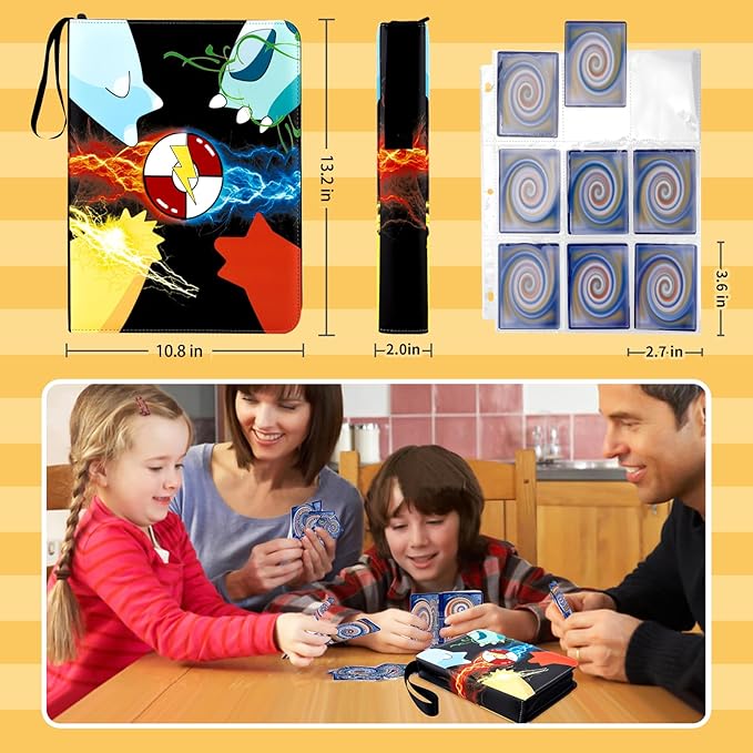 Jravkfi Card Binder 9 Pocket,Premium Trading Card Holder 900 Pockets 50-Page Double-Sided Storage Collection Book 3-ring Zipper Sports Book is A Toys Gift for Girls and Boys(Black)
