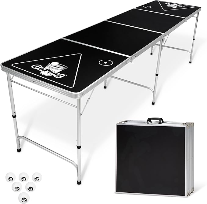 GoPong 8 Foot Portable Beer Pong/Tailgate Tables (Black, Football, American Flag, or Custom Dry Erase)