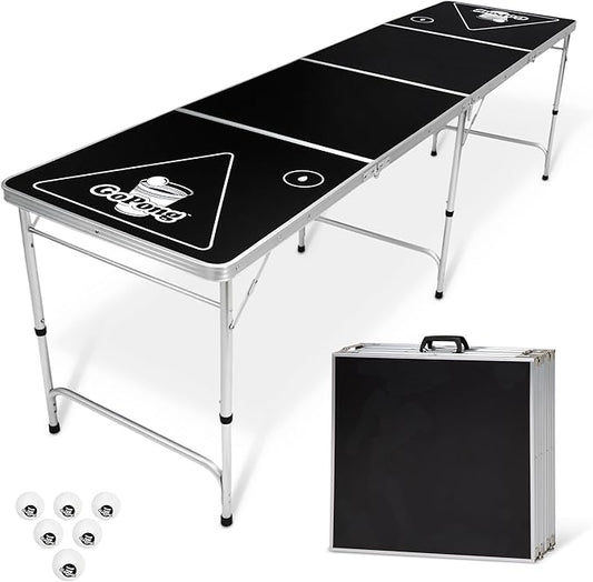 GoPong 8 Foot Portable Beer Pong/Tailgate Tables (Black, Football, American Flag, or Custom Dry Erase)