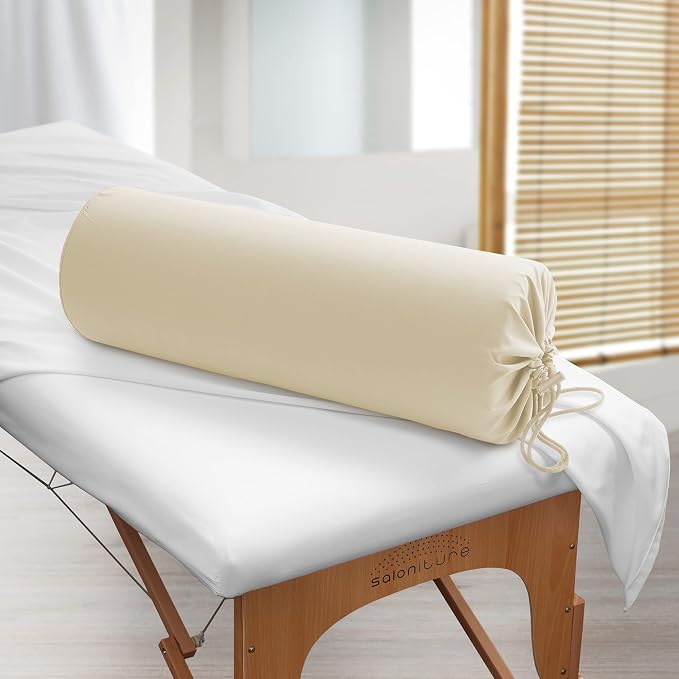 Saloniture Microfiber Cylinder Pillow Case Cover for Massage Table Bolsters - 30 x 9 Inch with Drawstring Closure, Natural