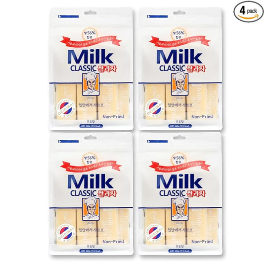 56% Milk Classic Korean Milk Rice Crackers, 33.84 oz 4 Pack | asian snack, oven baked, non fried, wrapped sticks, light crispy texture, tea coffee pairing, lunchbox pantry