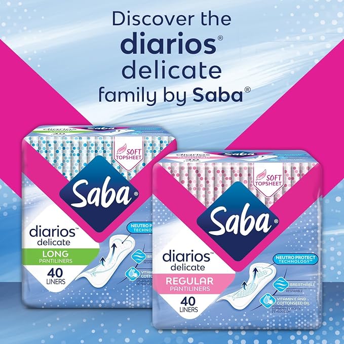 SABA Diarios Regular Delicate Pantiliners, Unscented, Breathable & Comfortable for Everyday Freshness, 4-Pack of 40 Pads (160 Count)