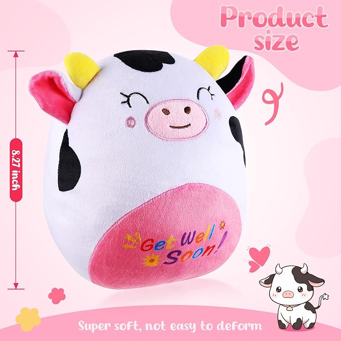 Get Well Soon Gift Cat Plush Cow Stuffed Animal Hug Pillow Sympathy Gift Get Well Toy Gifts for Kids Boys Girls Women(Cow)