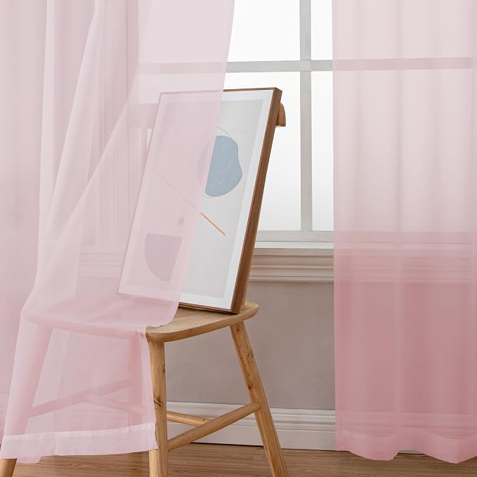 OWENIE Sheer Curtain 72 Inches Long 2 Panels Set, Elegant Airy Transparent Rod Pocket Sheer French Door Curtains & Drapes for Living Room Bedroom, Blush Sheer Window Treatments, 42WX72L inch