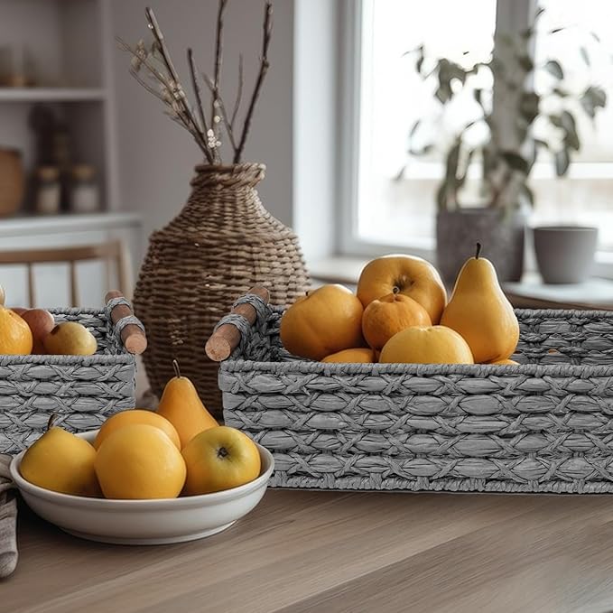 Basket for Toilet Paper Storage Baskets for Bathroom Decor Organizing | with Handle for Bedroom Home Decor and Shelves Apartment Countertop Use,Light Gray