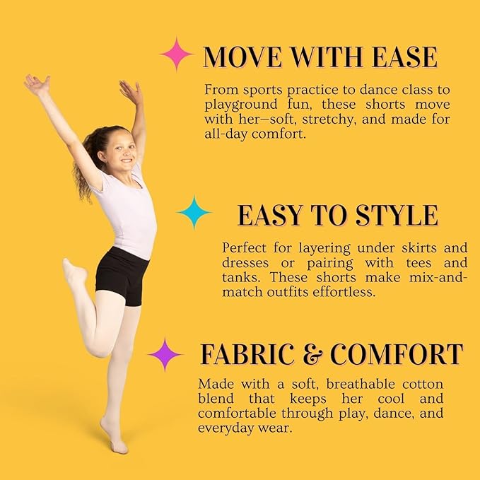 Girl's Cotton Bike Shorts, Cartwheel, Dance Shorts - 3 Pack