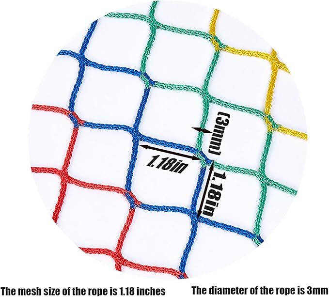 Multicolor Safety Rope Net for Kids, Climbing Net for Kids Outdoor, Balcony & Playground Safety Climbing Cargo Net, Knotless Polyester Guardrail Net (1.18 X 1.18in, Multicolor) (1x8m)