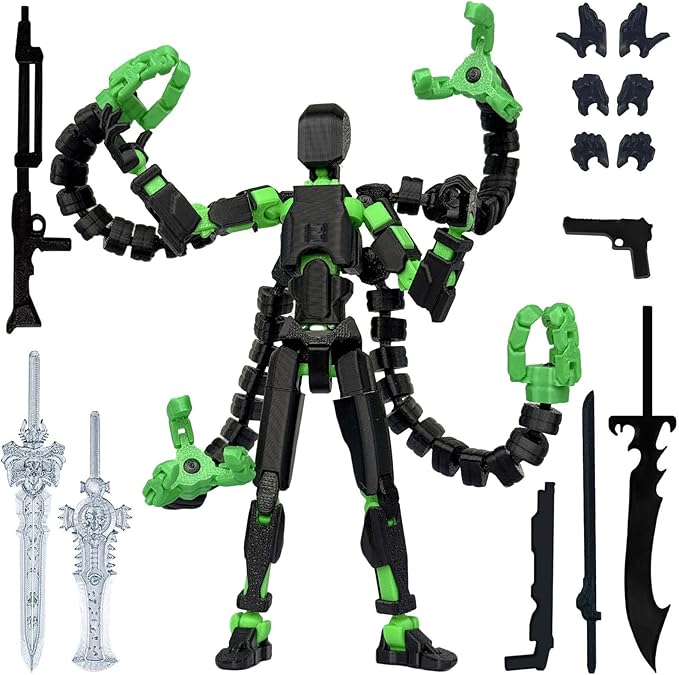 Already Assembled T13 Action Figure Accessories, T13 Multi-Jointed Movable,for Collectors Desktop Decorations t-13 Movability 3D Printed Toys (Black Green, 5.5 Inch)