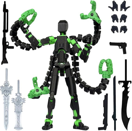 Already Assembled T13 Action Figure Accessories, T13 Multi-Jointed Movable,for Collectors Desktop Decorations t-13 Movability 3D Printed Toys (Black Green, 5.5 Inch)