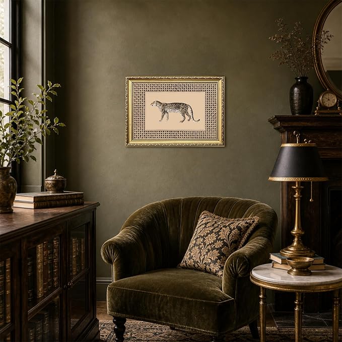 Vintage Leopard Wall Art Cheetah Safari Wall Decor Paintings, Wildlife Animal Poster Canvas Prints Aesthetic for Living Room Bedroom 8x10 inch Gold Framed