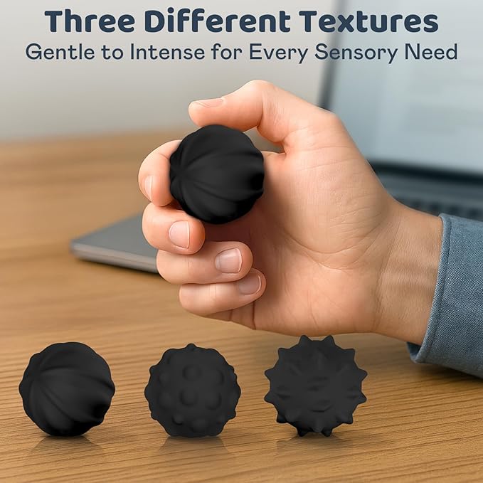 Magnetic Sensory Fidget Balls – 3PC Large Weighted Textured Silicone Stress Relief Toys for Adults & Teens with ADHD, Autism, Anxiety – Quiet Fidget Magnets for Desk, Travel, Office & Gifting