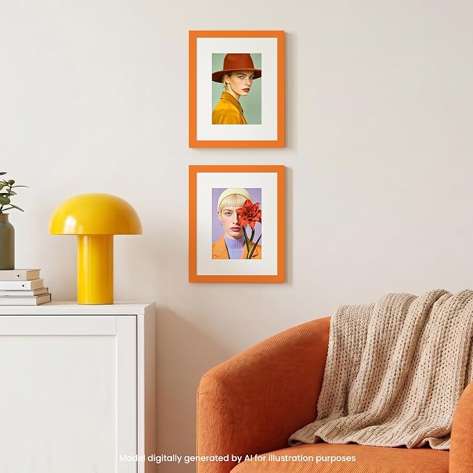 upsimples 8x10 Picture Frame, Display Pictures 5x7 with Mat or 8 x 10 Without Mat, Wall Hanging Photo Frame, Orange, 1 Pack