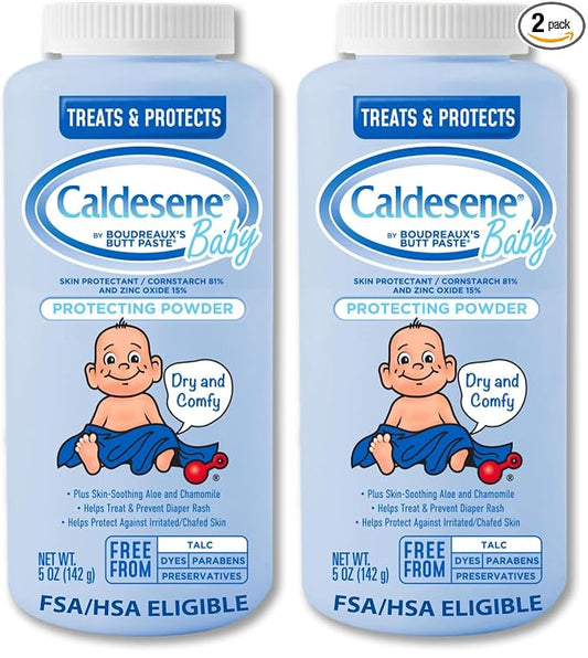 Caldesene Dry & Comfy Baby Powder with Zinc Oxide & Cornstarch, Free from Talc & Preservatives, 5 Oz. (Pack of 2)