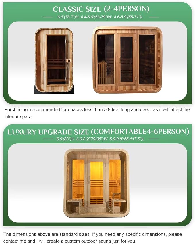 Customize Outdoor Cube Sauna Rooms,2-10 Person Canadian Cedar Steam Barrel Saunas,Customization of Size, Color, Front and Rear Windows, roof, Porch, Heater, Interior, etc