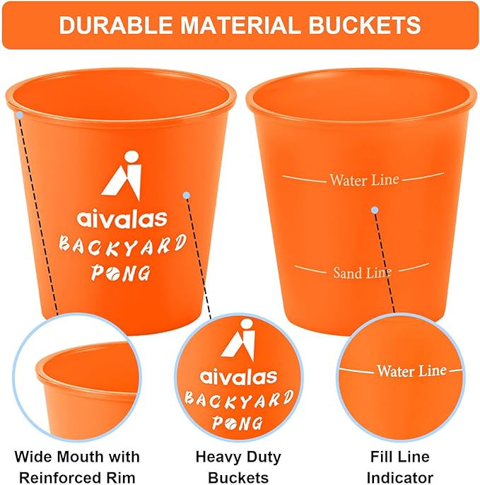 Aivalas Yard Pong Outdoor Games, Giant Yard Games Set with 12 Buckets and Balls for Adults and Family, Toss Game Throwing Games for Beach, Camping, Lawn and Backyard