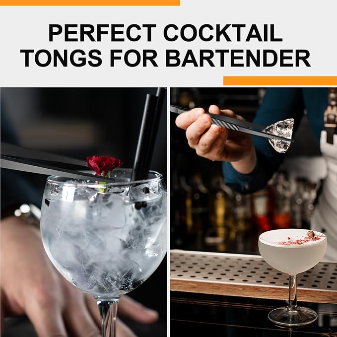 Yaomiao 4 Packs 12 Inch Bar Tweezers Black Cocktail Tongs Long Garnish Tweezers Stainless Steel Bartender Kitchen Cooking Tongs for Cocktail Food Fruit Korean BBQ Bartender Chef, Multi-use