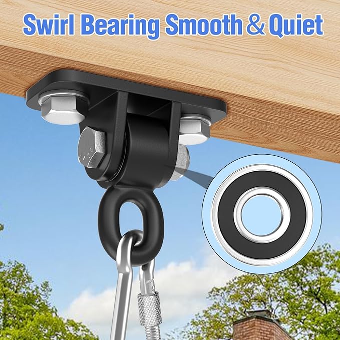 BETOOLL Swing Hangers with Bearing, Heavy Duty Porch Swing Hanging Kit for Outdoor Playground Tree Indoor Ceiling Mount Hardware Brackets Hooks for Yoga Hammock Punching Bag Accessories 2PCS Black