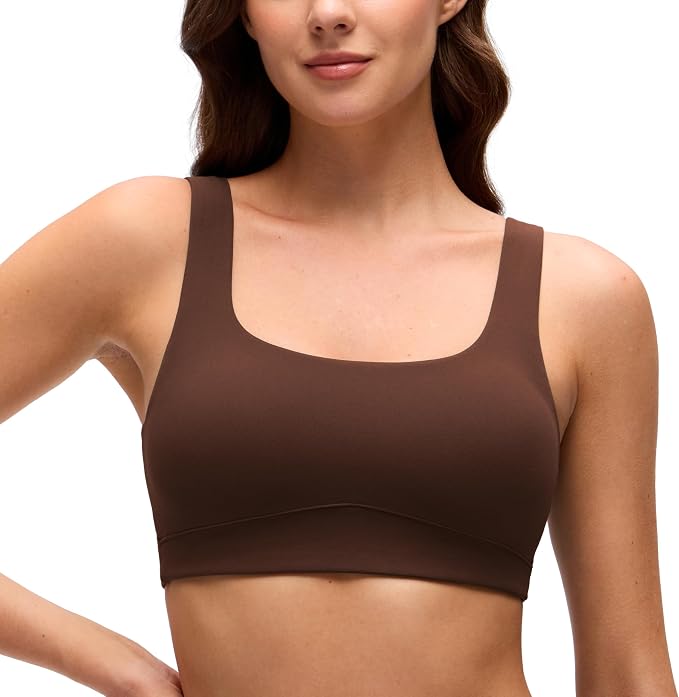 CRZ YOGA Butterluxe Scoop Neck Sports Bras for Women - U Back Padded Wide Strap Wireless Yoga Top
