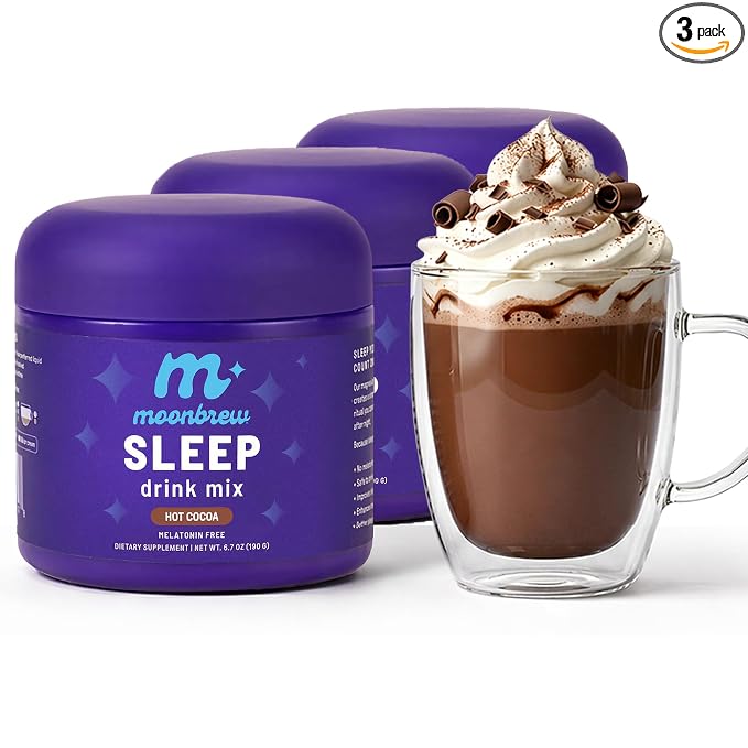 MoonBrew Nighttime Magnesium Hot Cocoa, Natural Sleep Aid Drink Mix for Adults, 3-Pack - Calming Melatonin-Free Sleep Support - Sleepy Hot Chocolate Powder with L-Theanine & Zinc Glycinate